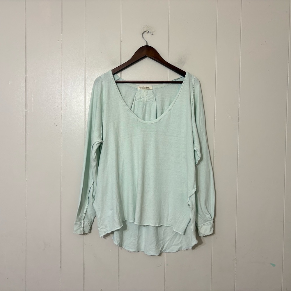 We The Free Free People Mint Green V Neck Long Sleeve Tee Pleated Back Size S